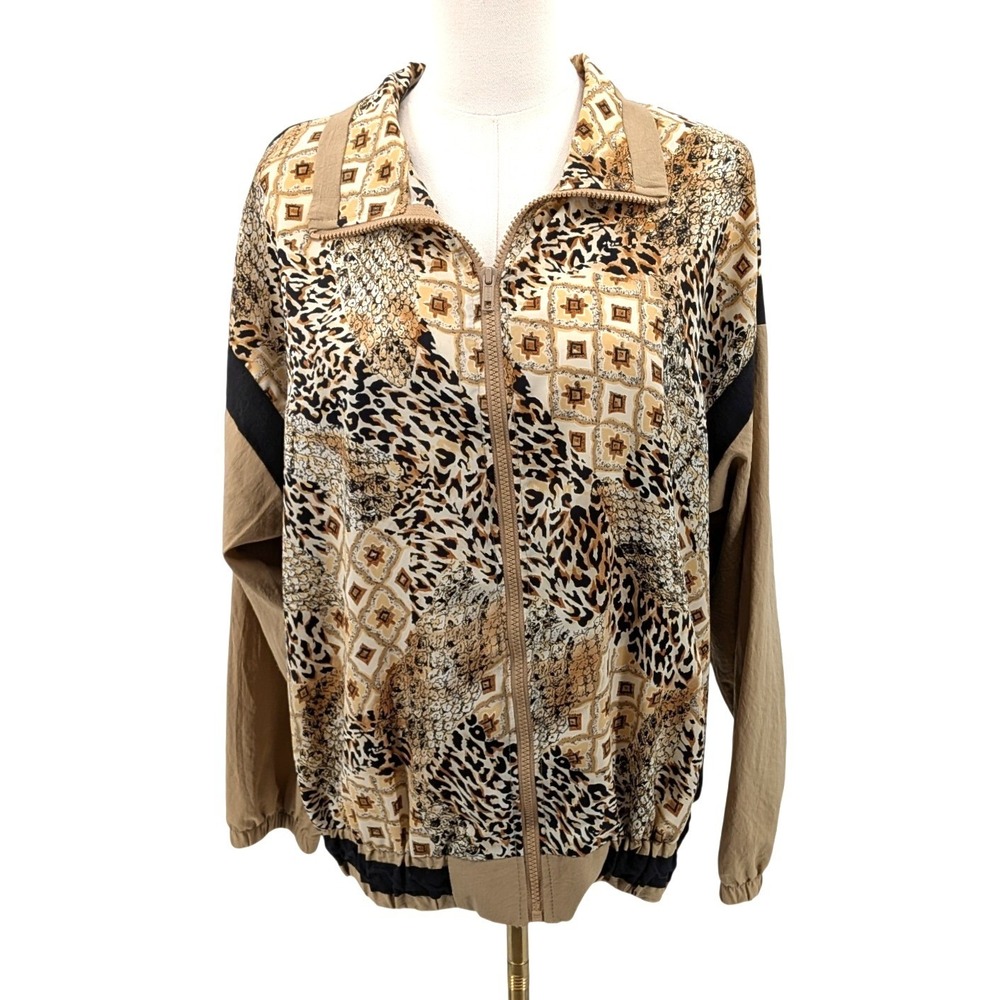 Vintage Sport Savvy Windbreaker Jacket Petite L Animal Print USA mob wife